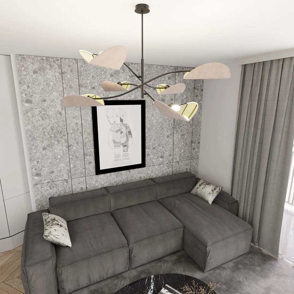 Plafoniera Moderna Ares Acciaio Nero Grigio 6 Luci E14 Ip20