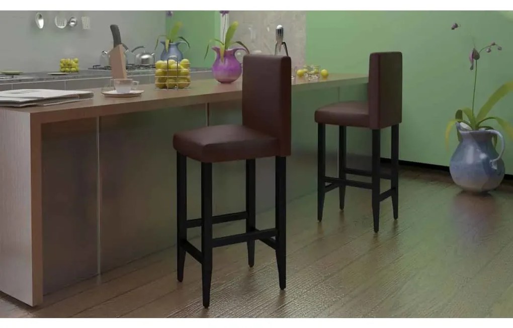 Sgabelli Da Bar 4 Pz Marrone Scuro İn Similpelle /