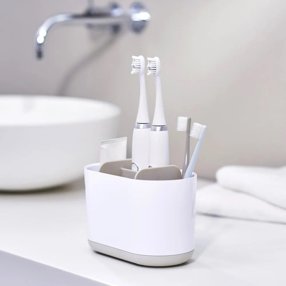 Bicchiere di plastica bianco per spazzolini da denti Duo - Joseph Joseph