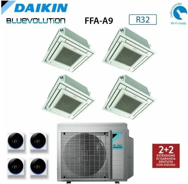 Daikin - Climatizzatore Condizionatore Bluevolution Inverter Quadri Split a Cassetta ffa-a 12+12+12+12 con 4MXM80N R-32 Wi-Fi Optional Con Griglia