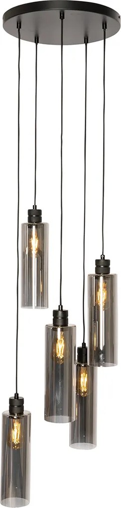 Lampada a sospensione smart nera con vetro fumé incl. 5 Wifi A60 - Stavelot