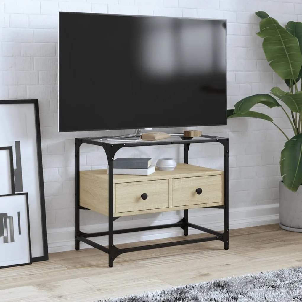 Mobile Tv Piano Vetro Rovere Sonoma 60x35x51 Legno Multistrato /