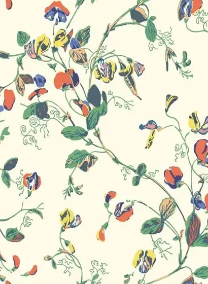 Cole & Son Carta da parati Sweet Pea - Red, Blue & Cream