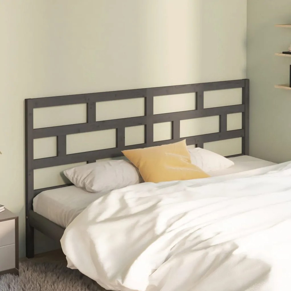 Testiera Per Letto Grigia 186x4x100cm İn Legno Massello Di Pino /