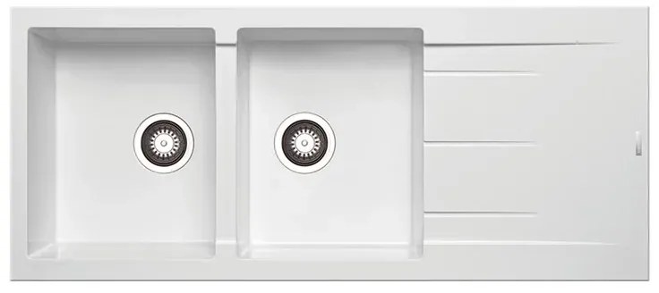 Lavello integrato 2 vasche con gocciolatoio laterale destro o sinistro DELINIA Alazia granito L 50 x L 116 cm bianco