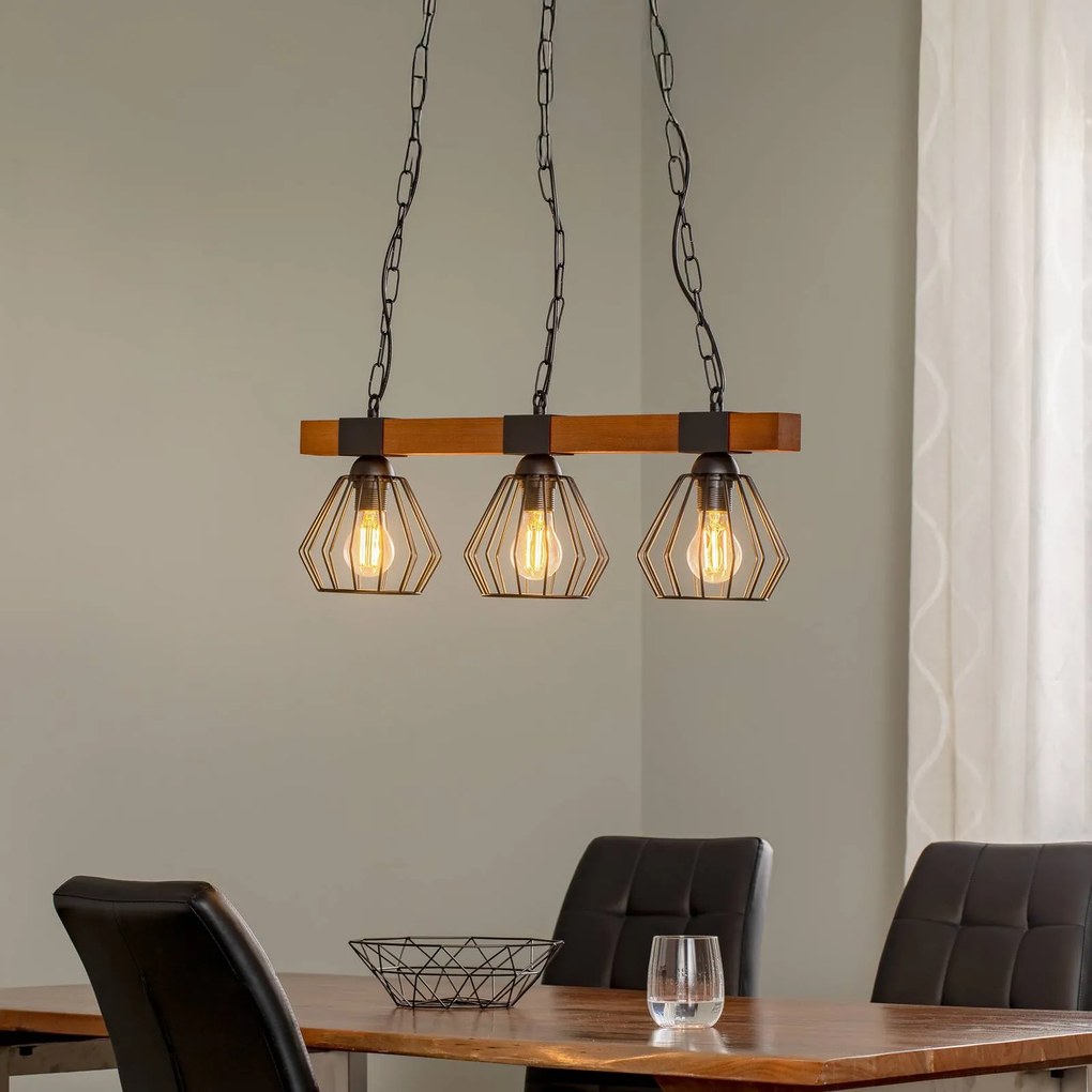 Eko-Light Lampada a sospensione Ulf con travi in legno, 3 luci