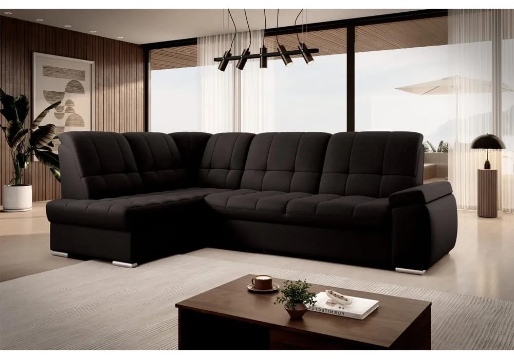 Divano angolare marrone allungabile/con contenitore (con penisola a sinistra/a L) Sado – ELTAP