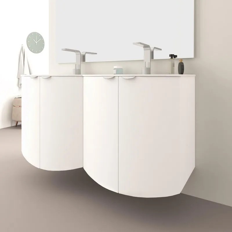 Mobile sottolavabo e lavabo Onda per doppia vasca bianco opaco L 138 x H 70 x P 51 cm