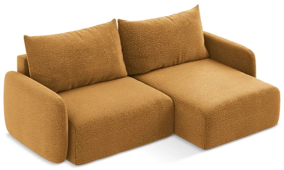 Divano angolare arancione allungabile/con contenitore (con penisola a destra) Kalena – Makamii