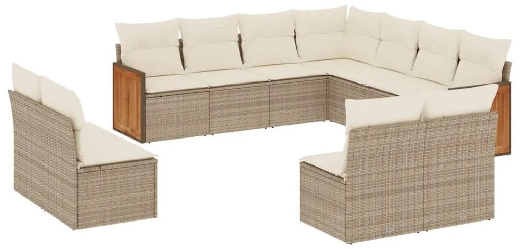 Set divani da giardino 11 pz con cuscini beige in polyrattan