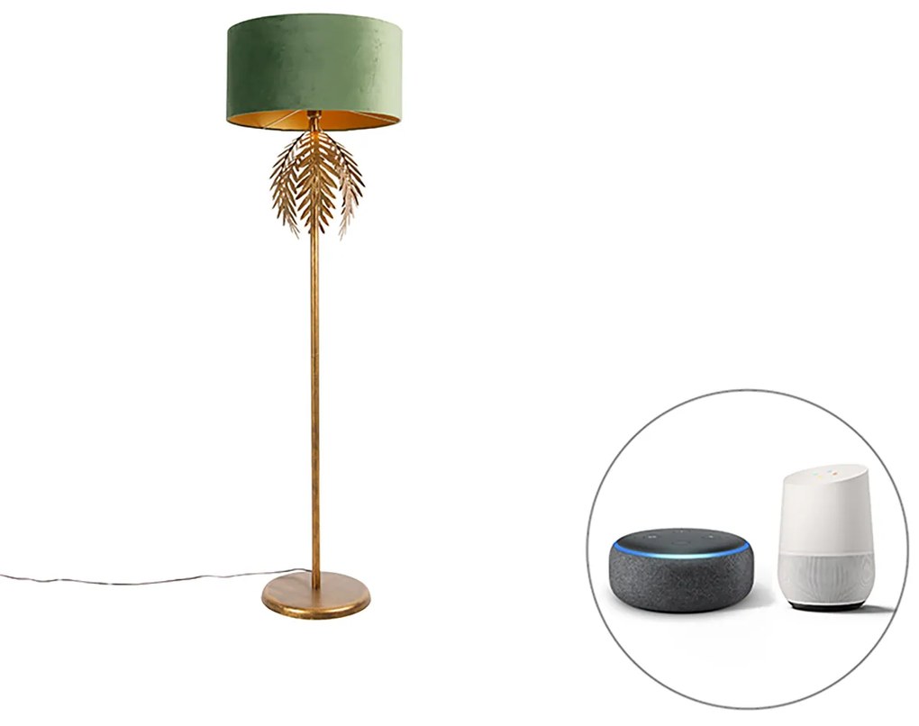 Lampada da terra intelligente oro 145 cm con paralume verde incl. Wifi A60 - Botanica