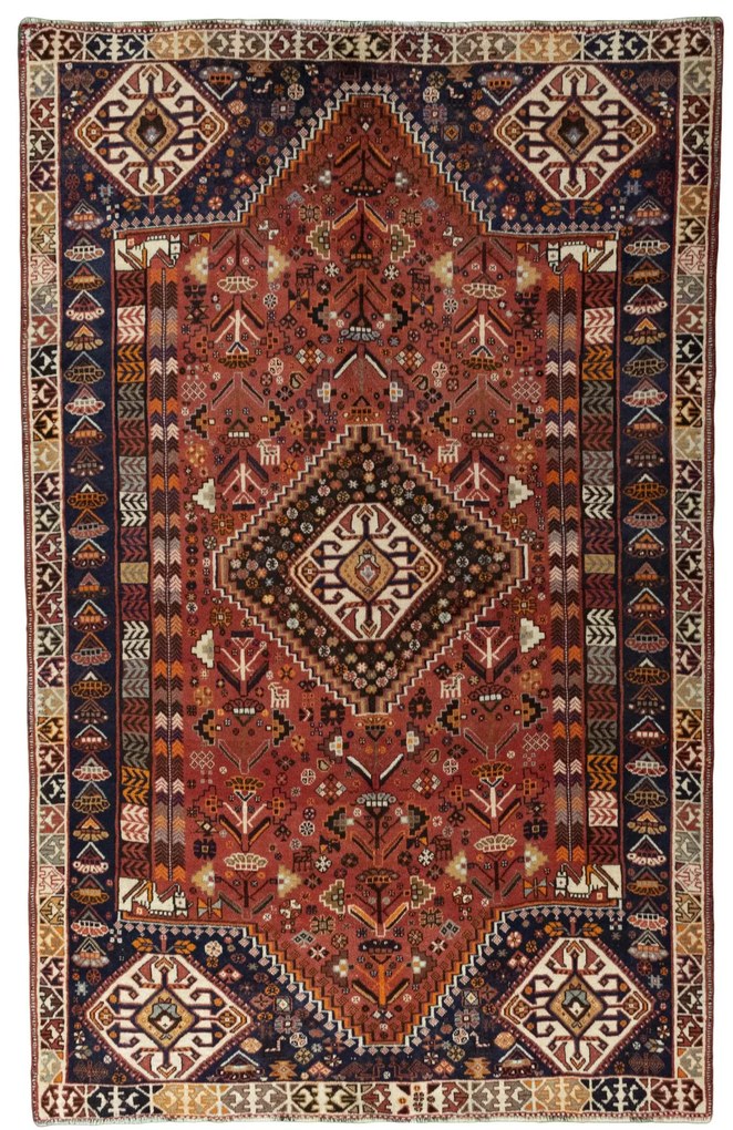 Shiraz Tappeto 170 x 270 Rosso (Iran) Annodato A Mano