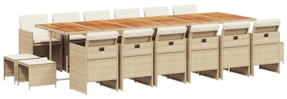 Set da pranzo da giardino 17 pz con cuscini beige in polyrattan