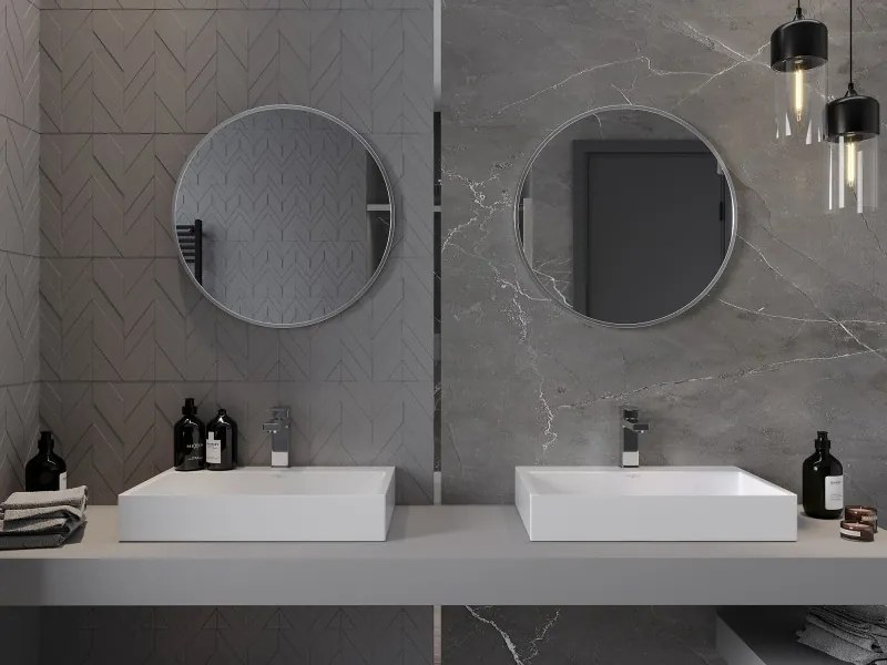 Mexen Loft specchio da bagno rotondo 60 cm, cornice inox - 9850-060-060-000-10