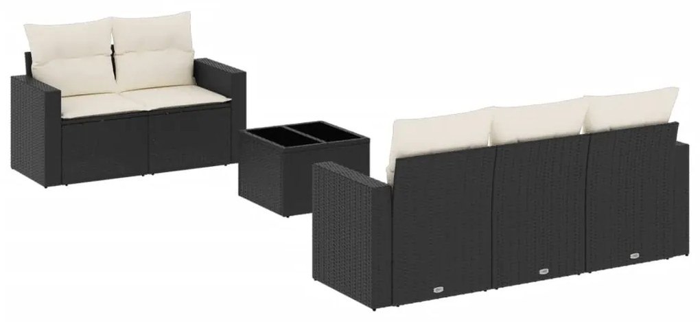 Set divano da giardino 6 pz con cuscini nero in polyrattan