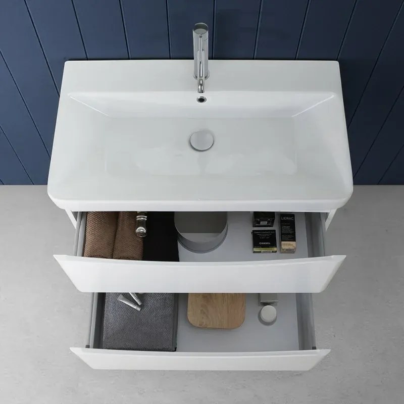 Mobile bagno sospeso 80 cm bianco lucido con specchio reversibile Zen