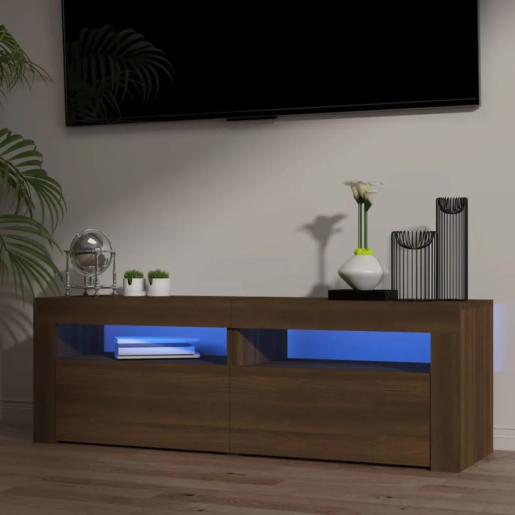 Mobile Porta Tv Con Luci Led Rovere Marrone 120x35x40 Cm /