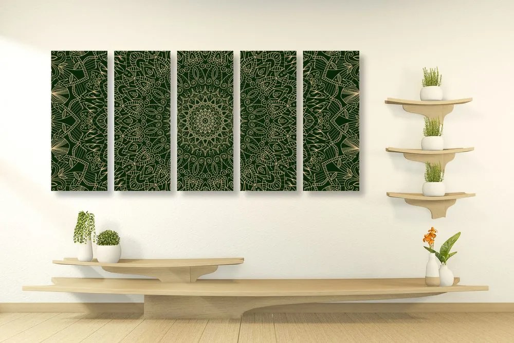 Quadri 5 pezzi – Mandala decorativo dettagliato in verde