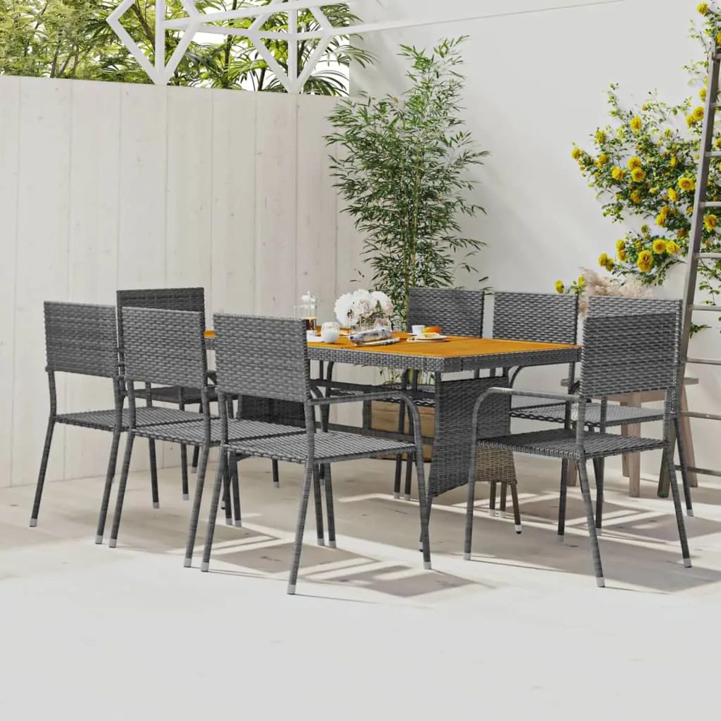 Set da pranzo per esterni 9 pz in polyrattan grigio