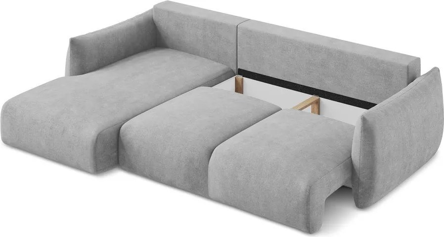 Divano angolare grigio chiaro allungabile (con penisola a sinistra/con chaise lounge) con rivestimento in ciniglia Leila – Makamii