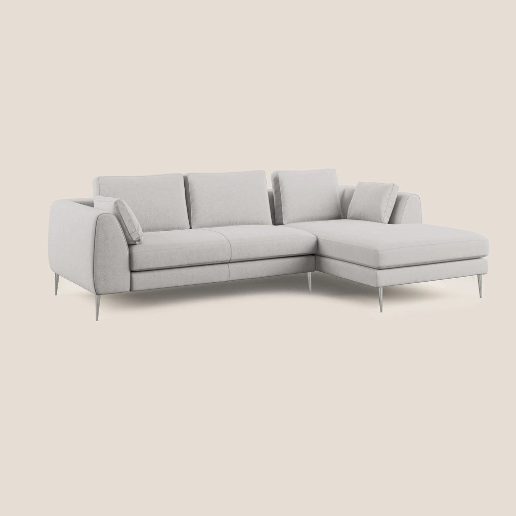 Plano divano moderno angolare con penisola in microfibra smacchiabile T11 grigio chiaro