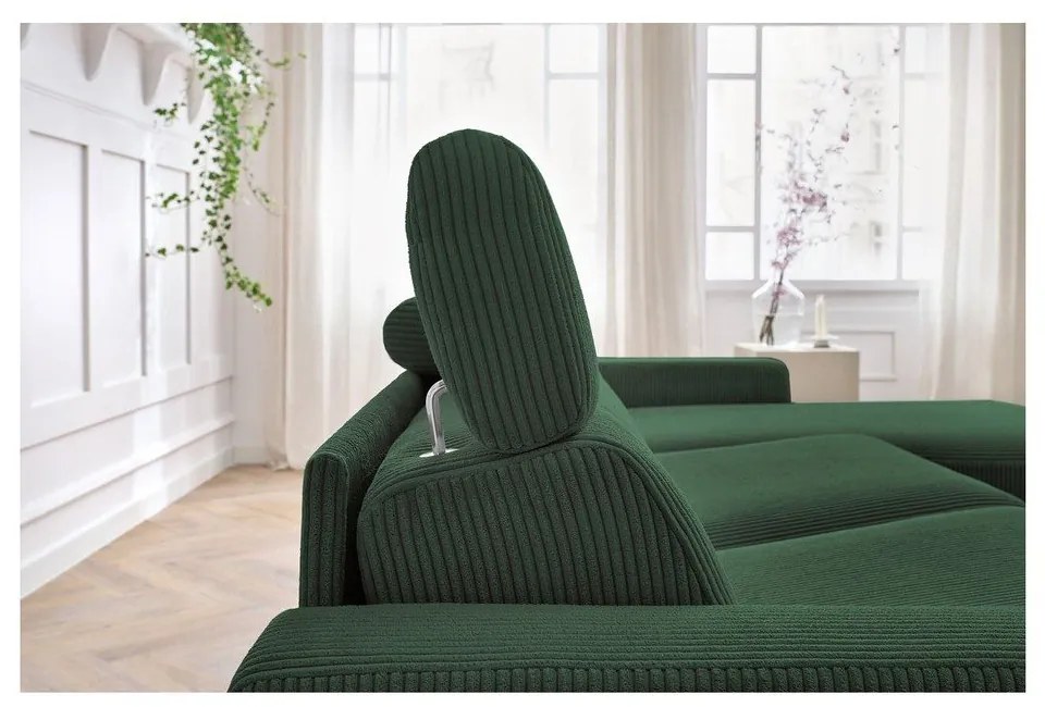 Divano angolare in verde scuro allungabile (con composizione variabile) con rivestimento in velluto a coste Monaco – Bobochic Paris