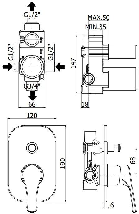 Paffoni Nettuno Nt015 Miscelatore doccia Monocomando ad Incasso con Deviatore Cromo