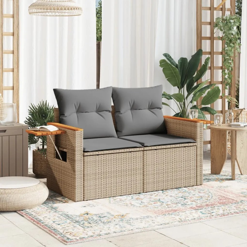 Divano da giardino con cuscini a 2 posti beige in polyrattan