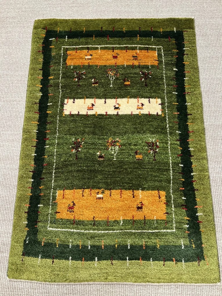Gabbeh Tappeto 90 x 130 Verde (Iran) Annodato A Mano