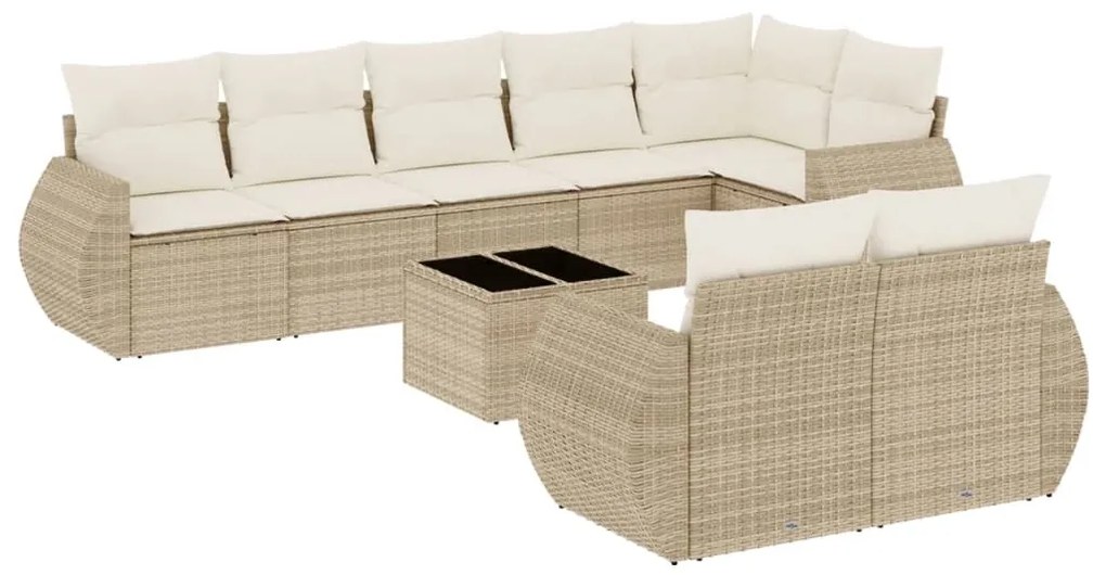 Set divano da giardino 9 pz con cuscini beige in polyrattan