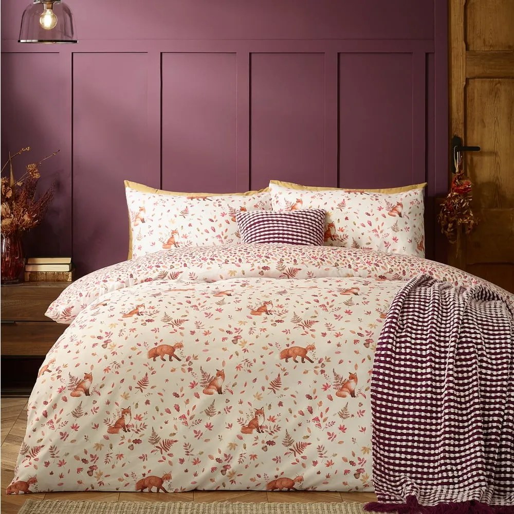 Set copripiumino e federa arancione e beige per letto matrimoniale 200x200 cm Woodland Fox – Catherine Lansfield