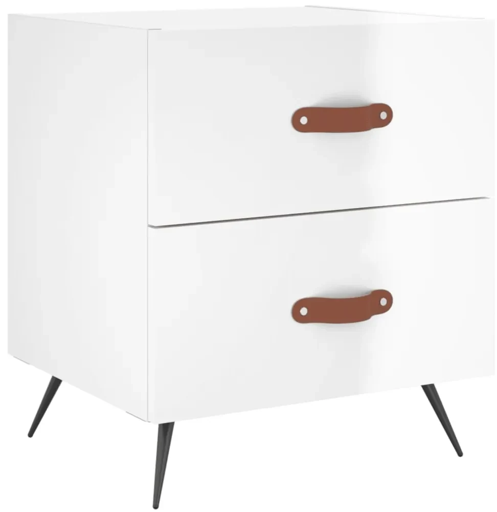 Comodino bianco lucido 40x35x47,5 cm in legno multistrato