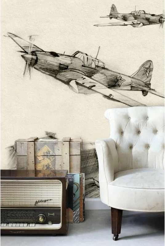 Fotomurale ESTA Aeroplano, beige e grigio 186X280 cm
