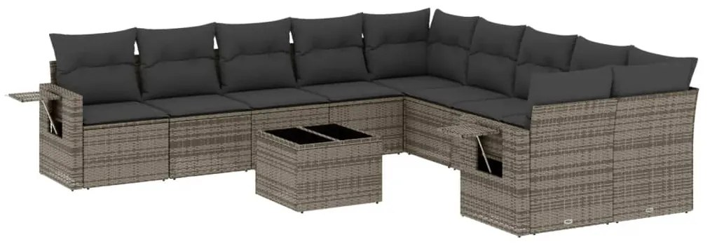 Set divani da giardino 11 pz con cuscini in polyrattan grigio