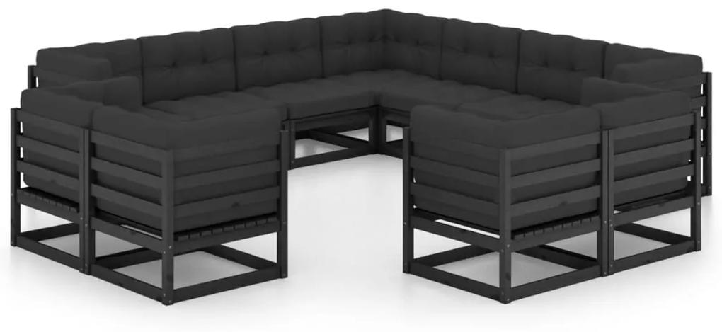 Set divani da giardino 11 pz con cuscini massello di pino nero