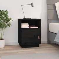 Comodino Nero 40x34x55 cm in Legno Massello di Pino 818323