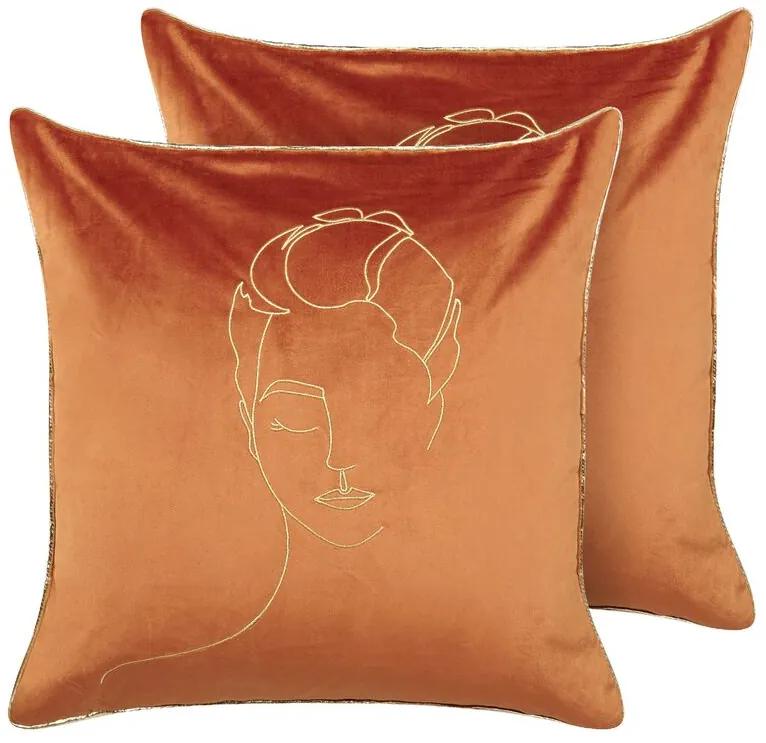Set di 2 cuscini velluto arancione e oro 45 x 45 cm CROCUS Beliani