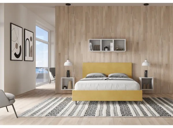 Letto contenitore da 160x190 in microfibra ocra Adele