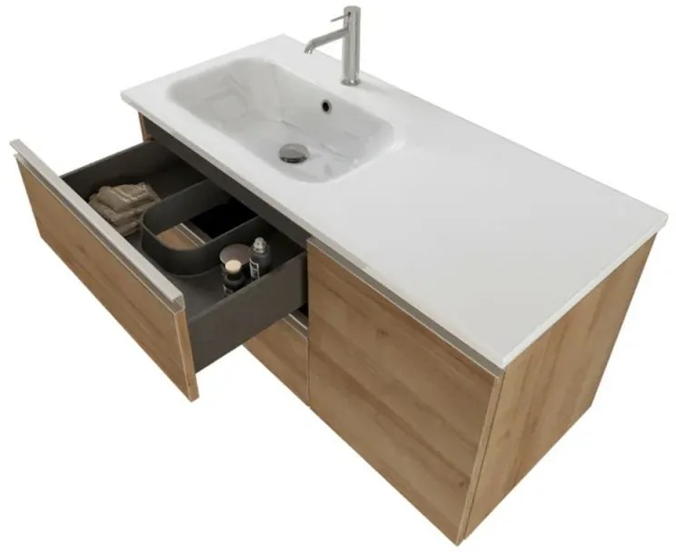 Composizione bagno sospesa 100 cm Master rovere con top e specchio