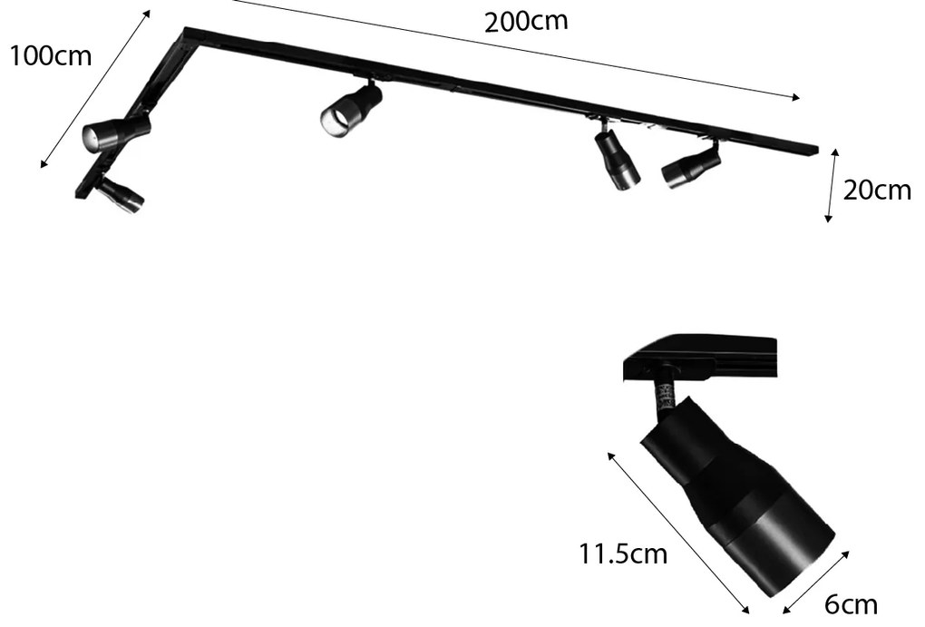 Sistema di illuminazione a binario monofase moderno bianco con 5 faretti - Iconic Kohua