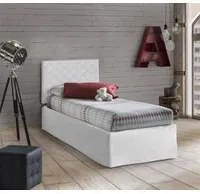 Letto singolo Cleofe, Set testata in ecopelle con rete ortopedica e mantovana, Made in Italy, adatta a letto Singolo, per materasso da cm 80x190, Bianco