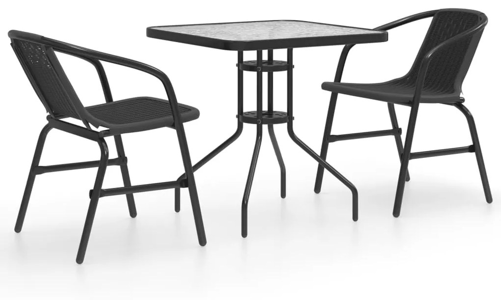 Set mobili da pranzo per giardino 3 pz nero