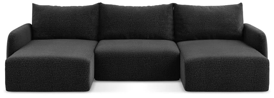 Divano angolare nero allungabile/con contenitore Kalena – Makamii