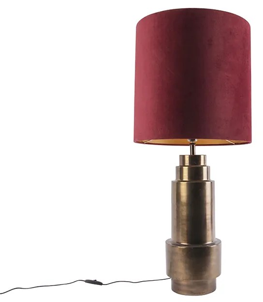 Lampada da tavolo Art Déco in bronzo con paralume in velluto rosso con oro 40 cm - Bruut
