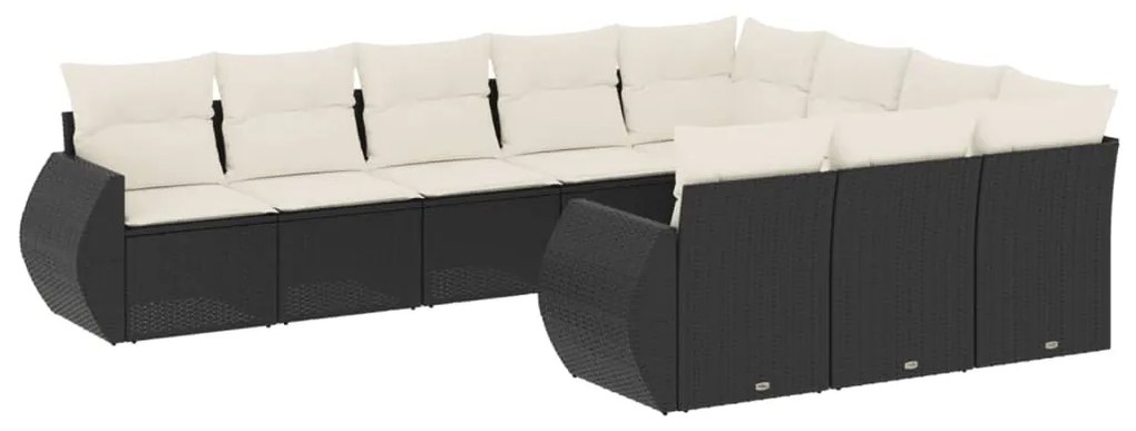 Set Divani da Giardino 10pz con Cuscini in Polyrattan Nero