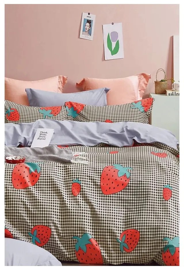 Biancheria da letto in cotone renforcé per letto singolo/per letto esteso con lenzuolo incluso/3 pezzi 160x220 cm Strawberry – Mila Home