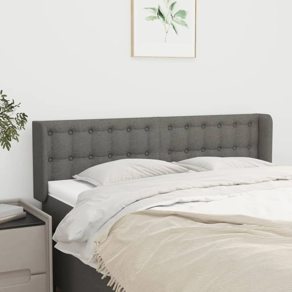 Testiera Ad Orecchio Grigio Scuro 147x16x78/88 Cm İn Tessuto /