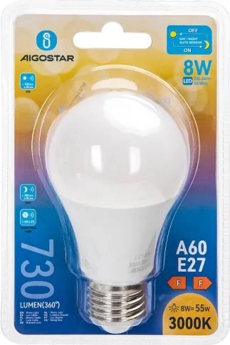 Lampadina LED con sensore crepuscolare A60 E27/8W/230V 3000K - Aigostar