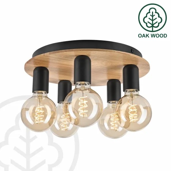 Plafoniera DUSTY 5xE27/15W/230V diametro 34 cm quercia/nero