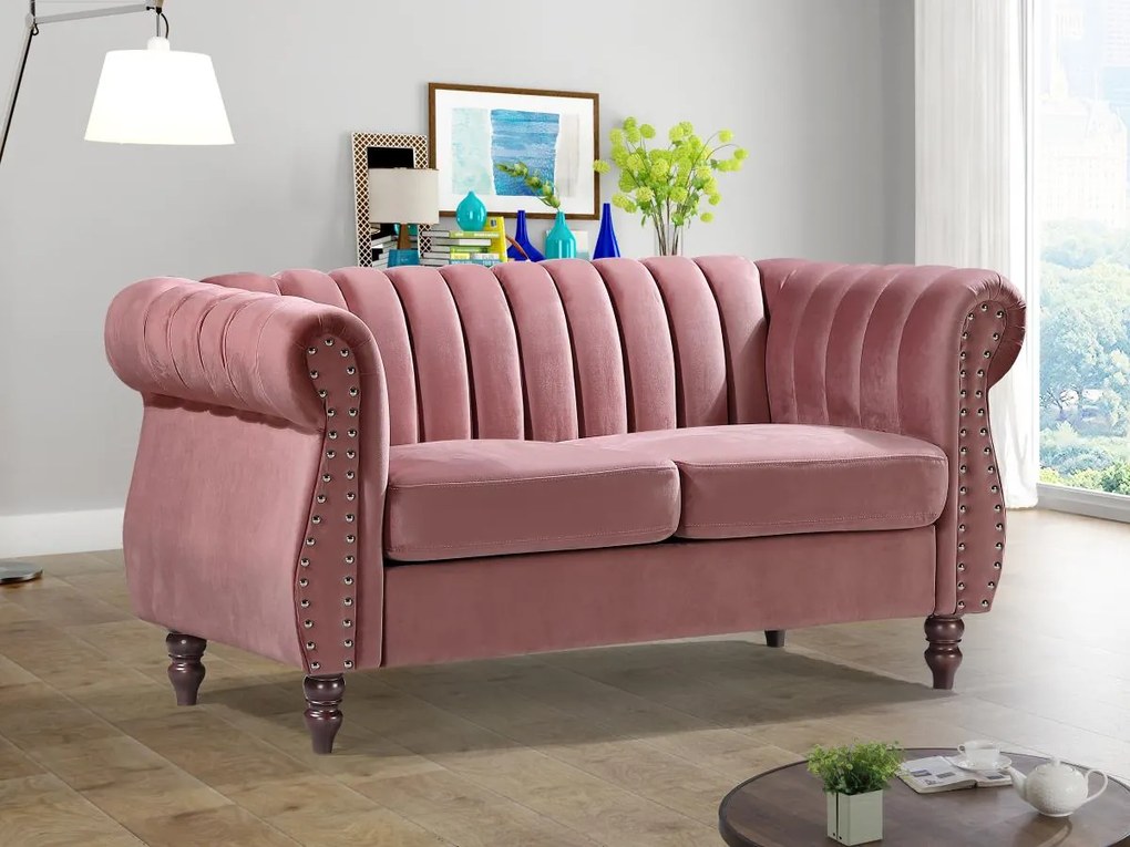 Divano Chesterfield 2 posti in Velluto Rosa antico - TRUMBO